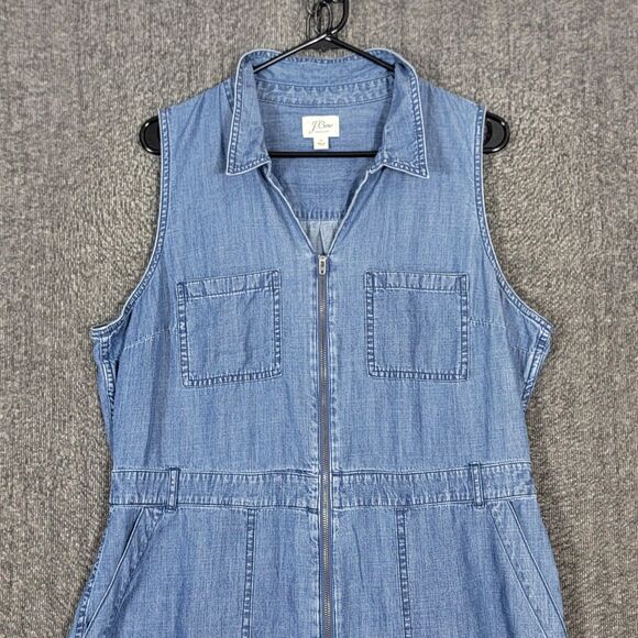 J Crew Jumpsuit Womens 16 Blue Chambray Denim Sleeveless Wide Leg Zip Front - Picture 2 of 16